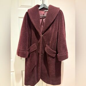 Elegant Burgundy Wool Coat by Leon Max, size S but true size is 4-6.